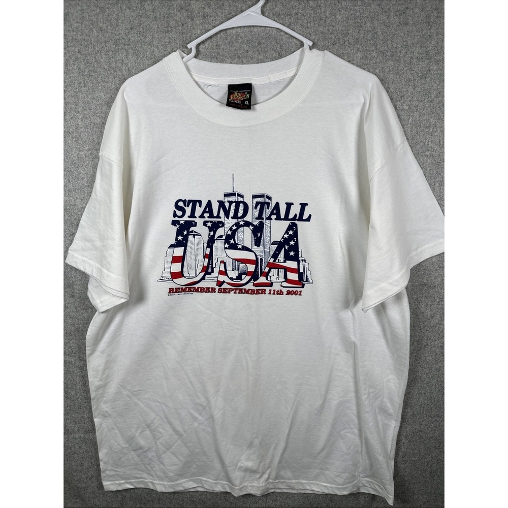 Remember 911 Stand Tall Mens XL White Short Sleeve T-Shirt VTG Made in USA